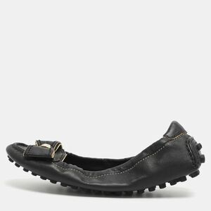 Louis Vuitton Bow Size 34.5 Black Leather Scrunch Ballet Flats